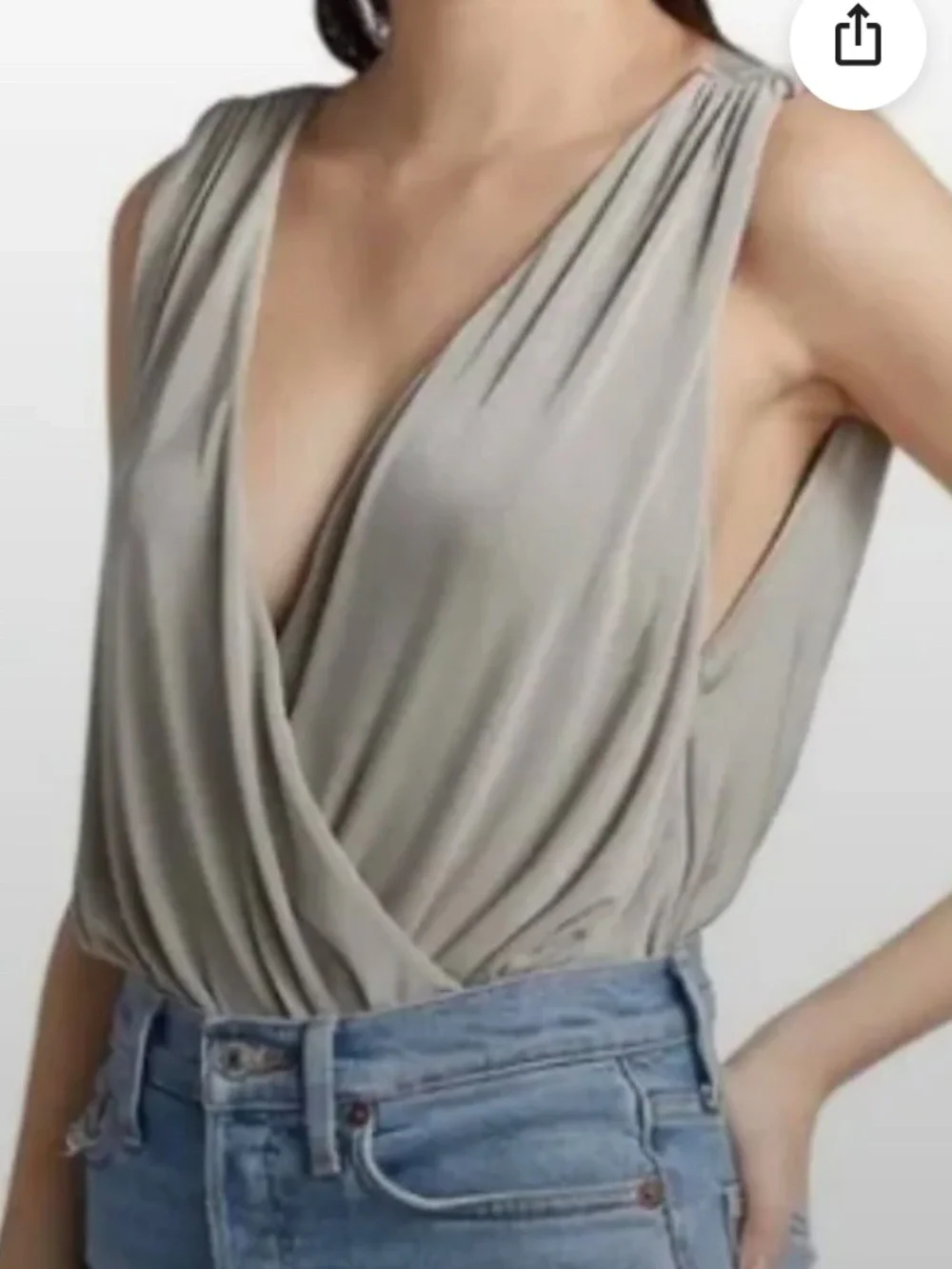 FREE PEOPLE NIGHT OWL SURPLICE BODYSUIT LARGE SILVER GREEN